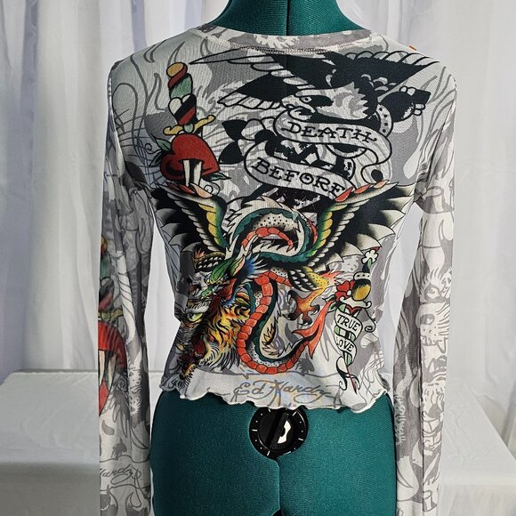 Ed Hardy Tops - Ed Hardy Tattoo-Print Long-Sleeve Shirt – Size S